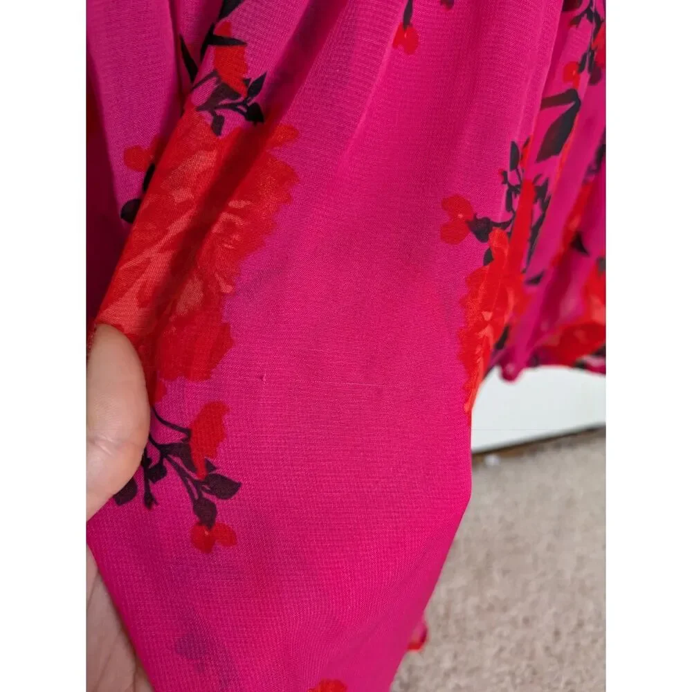 Betsey Johnson Smocked Hot Pink Floral Babydoll Mini Dress w/ Long Sleeves Sz 6 - Picture 6 of 8